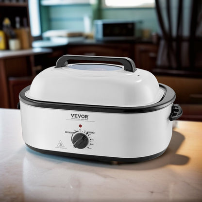 US Local Electric Roaster Oven, 22 QT Turkey Roaster Oven With Self-Basting Lid, 1450W Roaster Oven With Defrost & Warm Function, Adjustable Temp, Removable Pan & Rack, Fits Turkeys Up To 26LBS, White