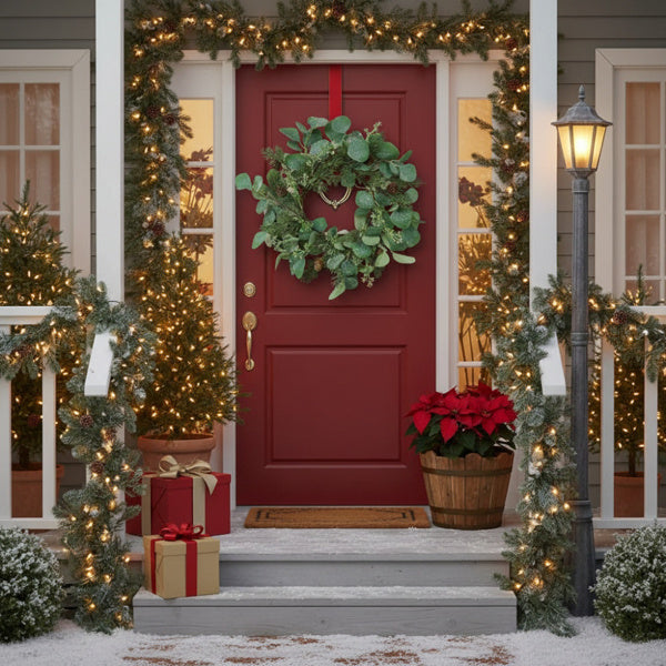 US Local 2PCS Set Christmas Wreath Eucalyptus Candle Rings 14.2in Green Artificial Plants Home Door Decor Holiday Wall Pendant FBA Shipment