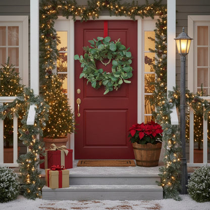 US Local 2PCS Set Christmas Wreath Eucalyptus Candle Rings 14.2in Green Artificial Plants Home Door Decor Holiday Wall Pendant FBA Shipment