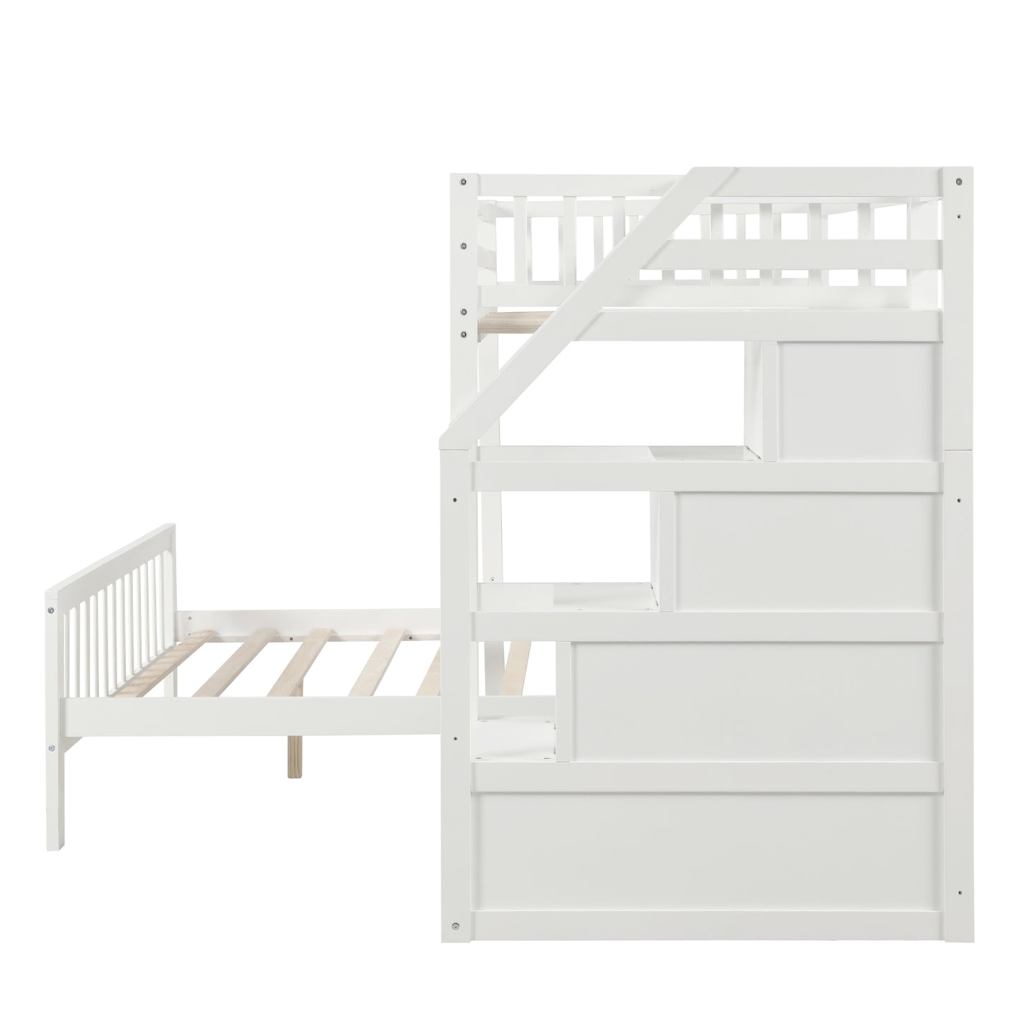 US Local Twin Over Full Loft Bed With Staircase,White