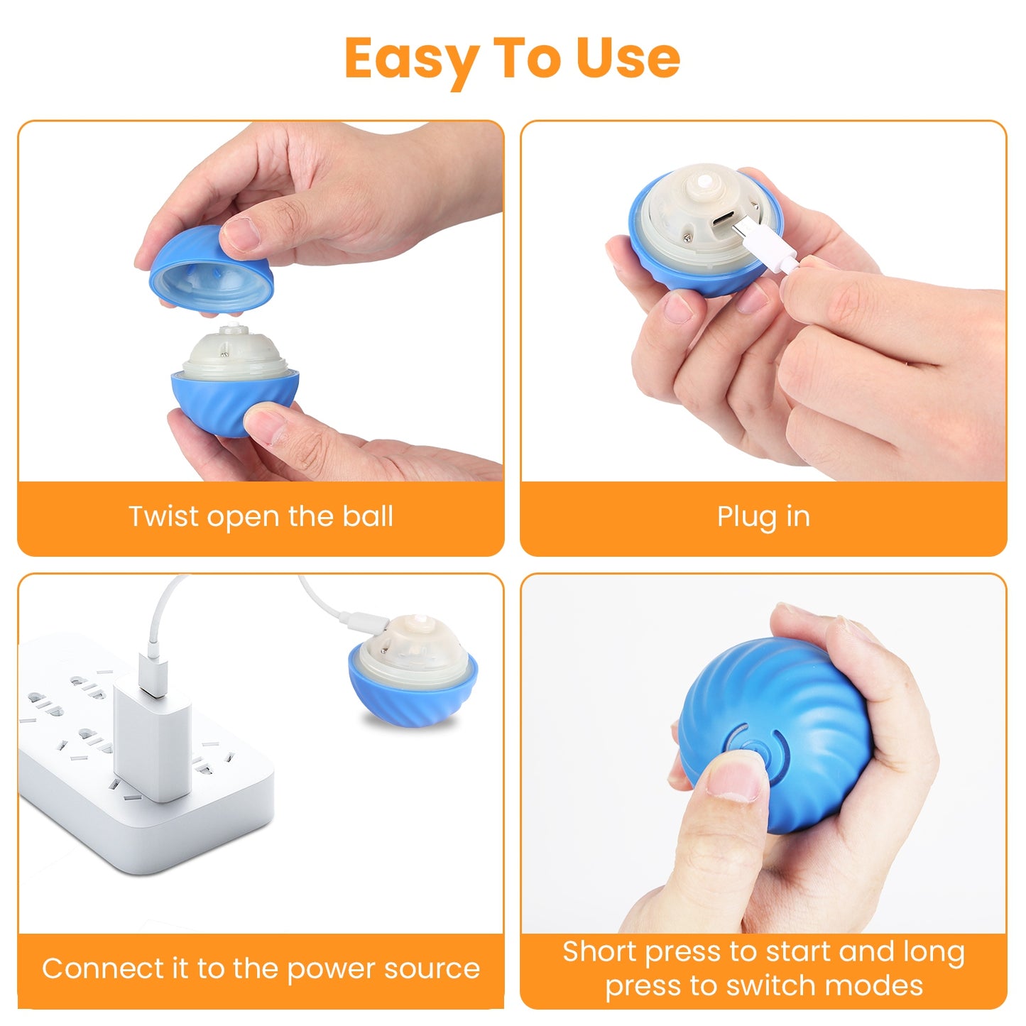 US Local 1Pc Cat Toys Ball Fast Rolling In Pouch Rechargeable Motion Activated Interactive Cat Toys For Indoor Cats Hide And Seek Mouse Catching Game