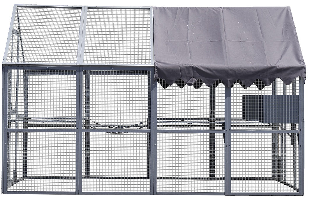 US Local Outdoor Cat House Cat Fence, Upgraded Waterproof Cover - Gray