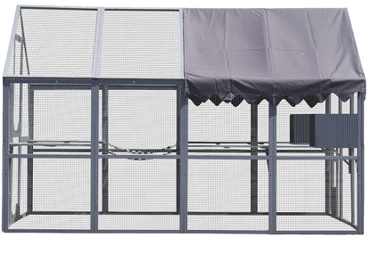 US Local Outdoor Cat House Cat Fence, Upgraded Waterproof Cover - Gray
