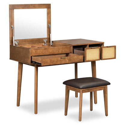 US Local 43.3 Inches, Classic Wooden Makeup Vanity Set
