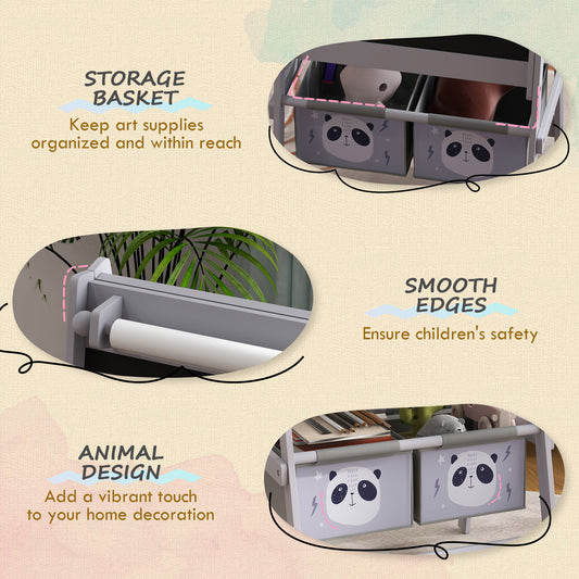 US Local Art Easel for Kids with Paper Roll, Blackboard, Whiteboard, Storage