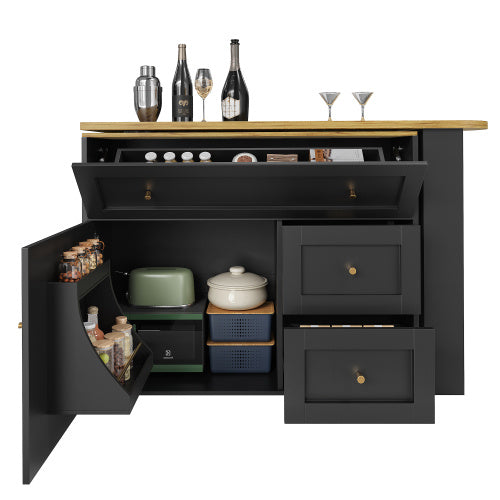 UK Local Extendable Bar Table With Storage Space  138-204x39x105cm  Kitchen Cabinet Sideboard With Snack Shelf, Telescopic Bar Table, High Table, Bistro Table  High Table,Kitchen Island, Black