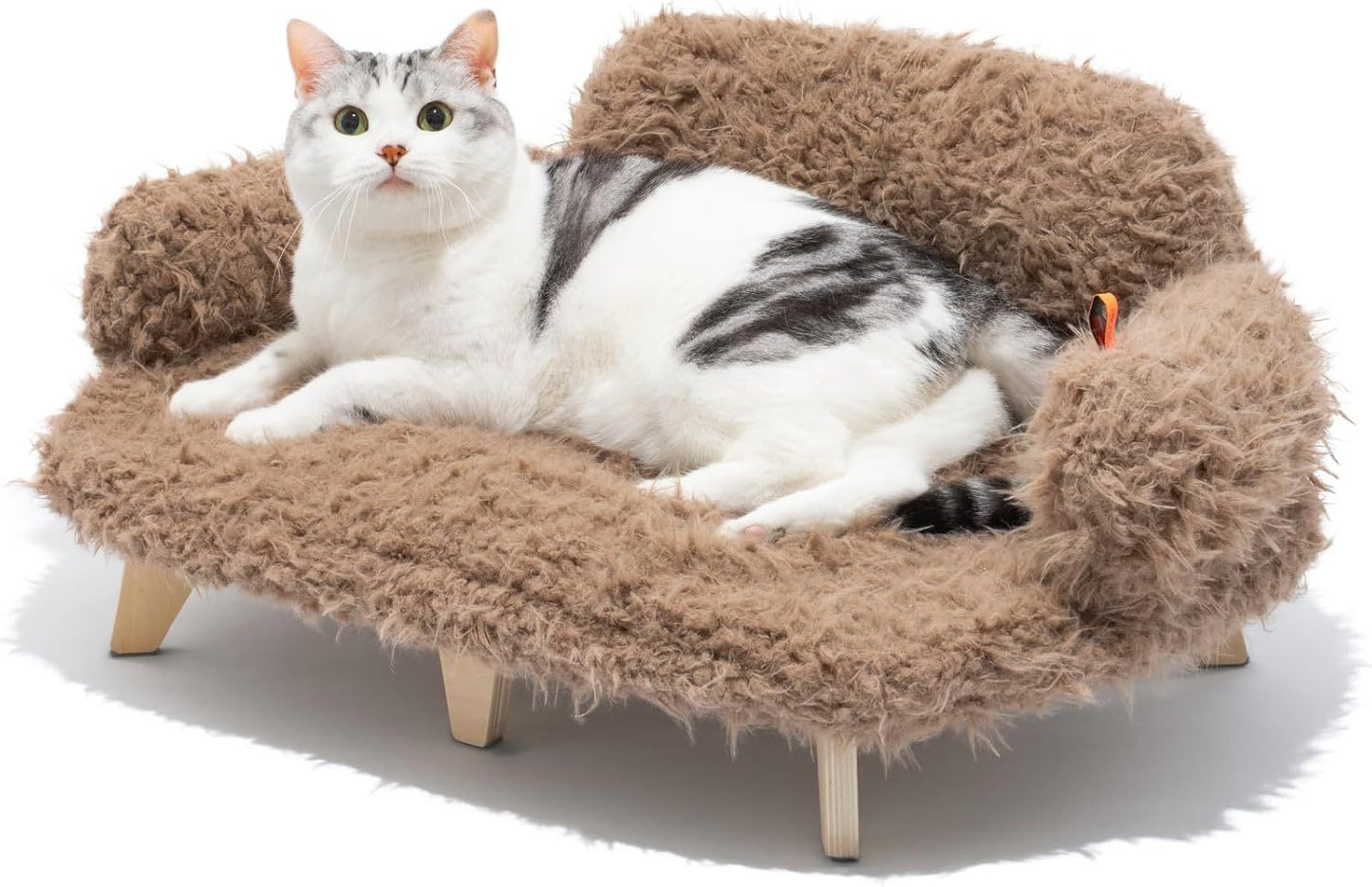 MEWOOFUN Elevated Cat Bed With Washable Cover - 26x18.3x8.5 Inch Wooden Pet Sofa For Cats & Small Medium Dogs, Modern Pet Furniture Brown