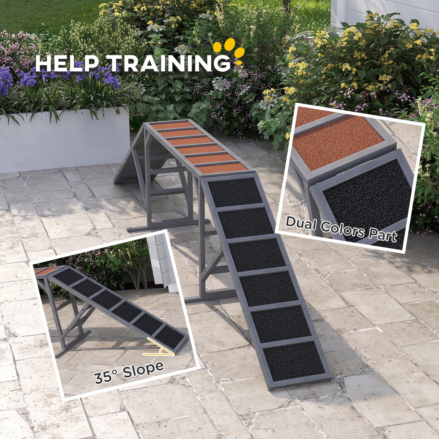 US Local Dog Agility Equipment Ramp With Safety Bar, Non-slip Surface, For Walk And Pause Training, Gray