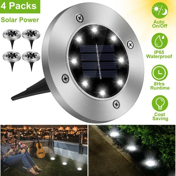 US Local 4Pcs Solar Powered Ground Light Outdoor IP65 Waterproof Buried