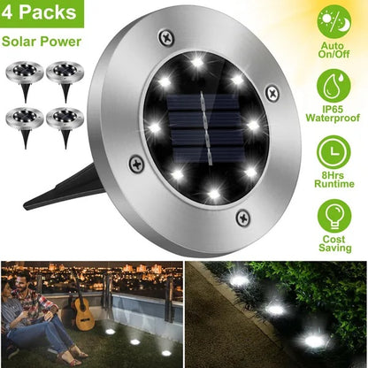 US Local 4Pcs Solar Powered Ground Light Outdoor IP65 Waterproof Buried