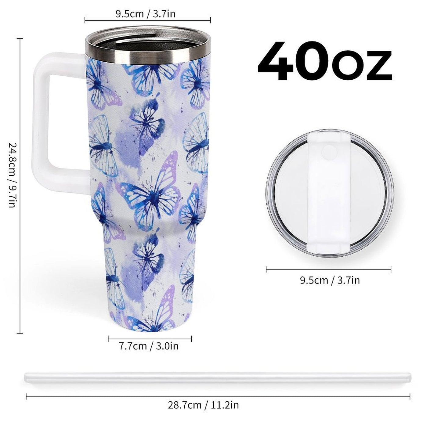 PHDT00534 POD US Local Tumbler 40oz Large Capacity Car Cup Butterfly Watercolor