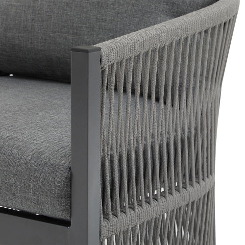 US Local Modern Gray Curved Aluminum Lounge Chair With Stylish Rope-Weave Design And Cushioned Comfort, Perfect For Outdoor Living