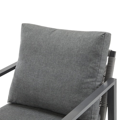 US Local Gray Aluminum Lounge Chair With Sleek Rope Accents And Comfortable Cushions, Perfect For Modern Outdoor And Indoor Spaces