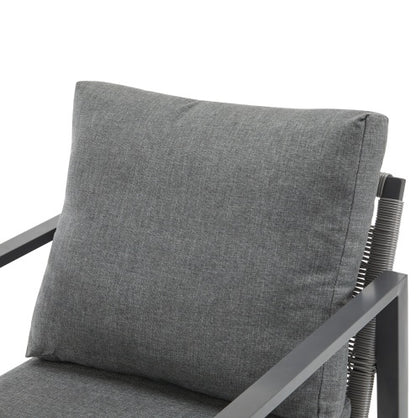 US Local Gray Aluminum Lounge Chair With Sleek Rope Accents And Comfortable Cushions, Perfect For Modern Outdoor And Indoor Spaces