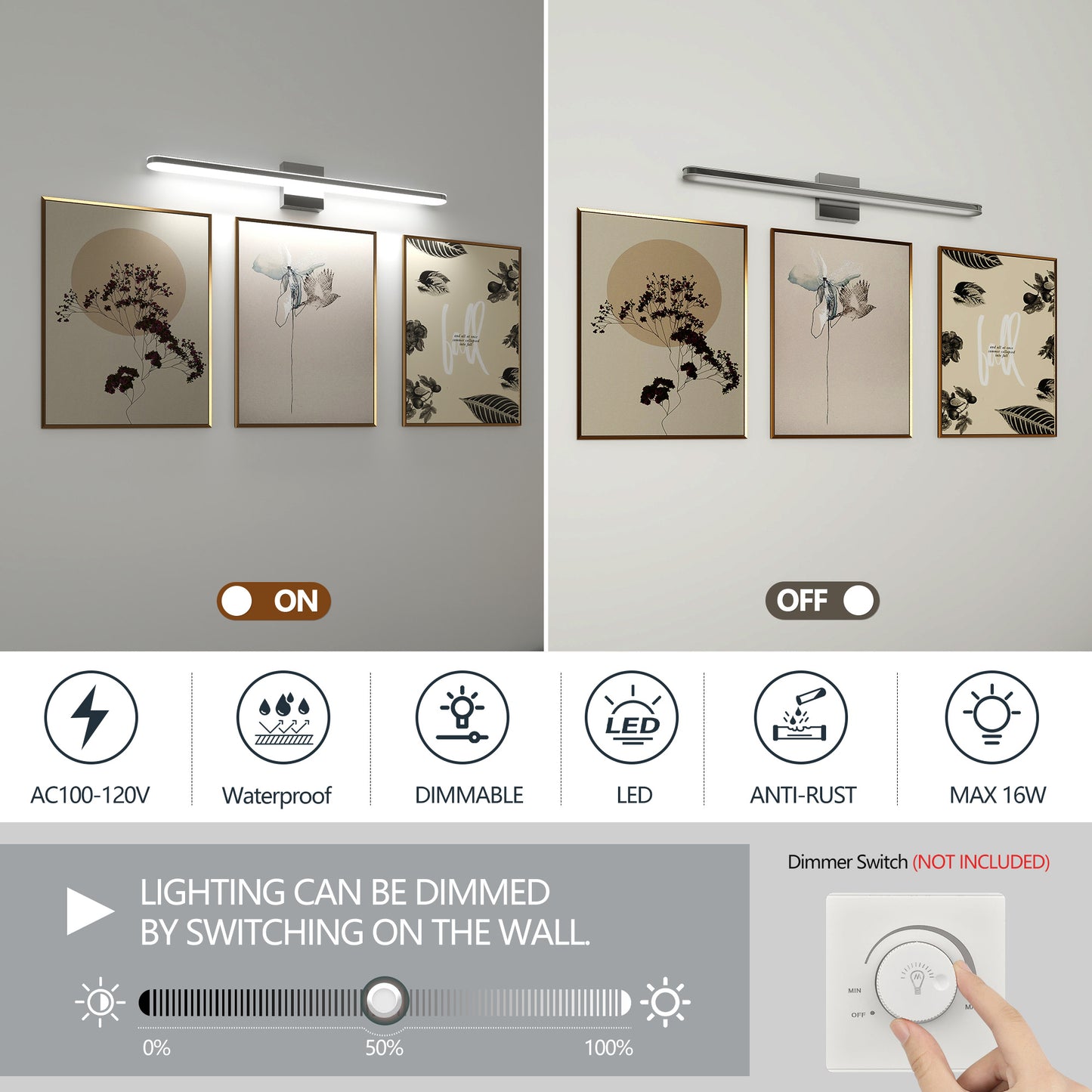 US Local Modern LED Vanity Lights For Bathroom 32IN 16W Daylight White Chrome Light Fixtures Bathroom Lights Over Mirror Vanity Lighting Fixtures Vanity Light