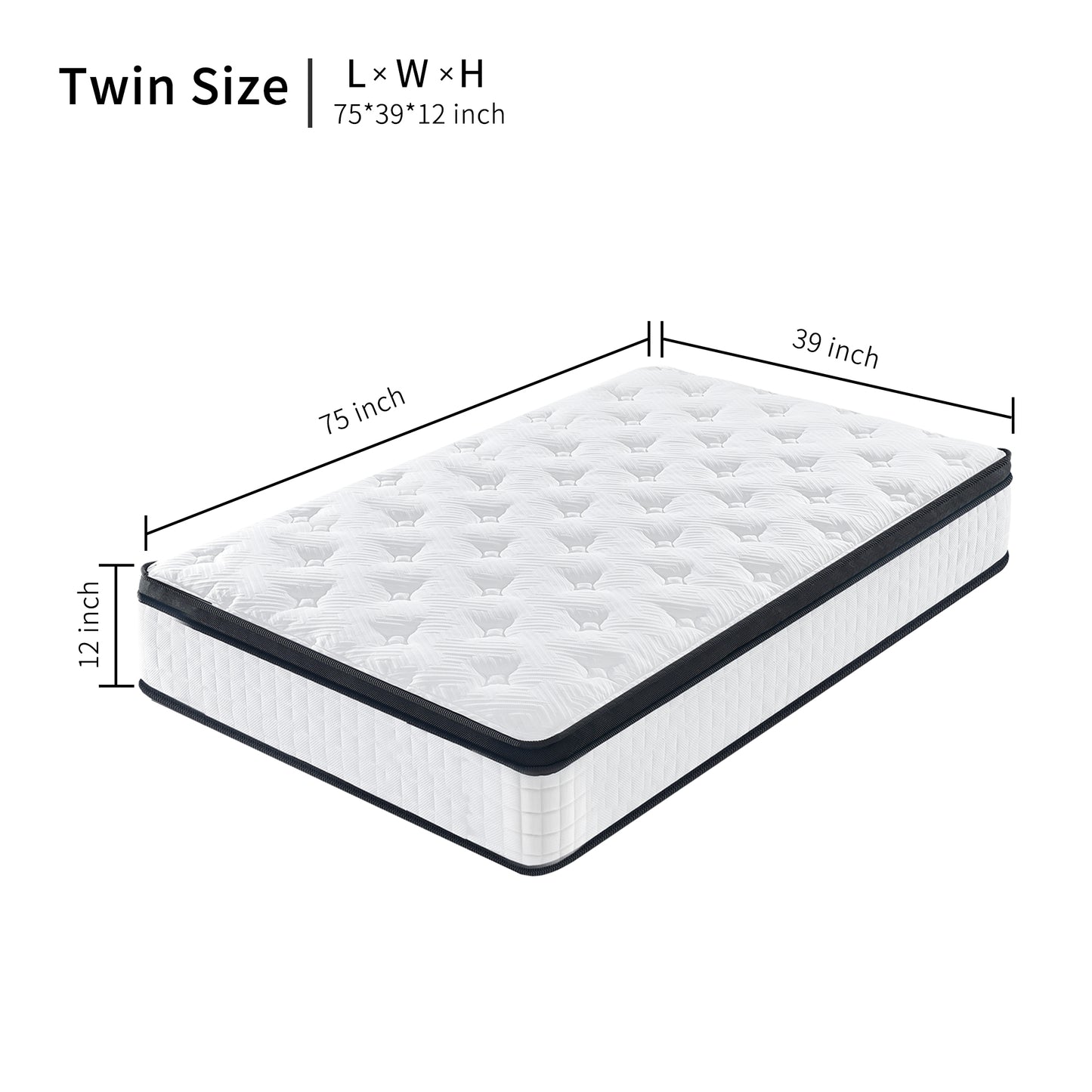 US Local 12 Inch Hybrid Mattress Individual Pocket Spring Memory Foam Knitted Cover CertiPUR-US White