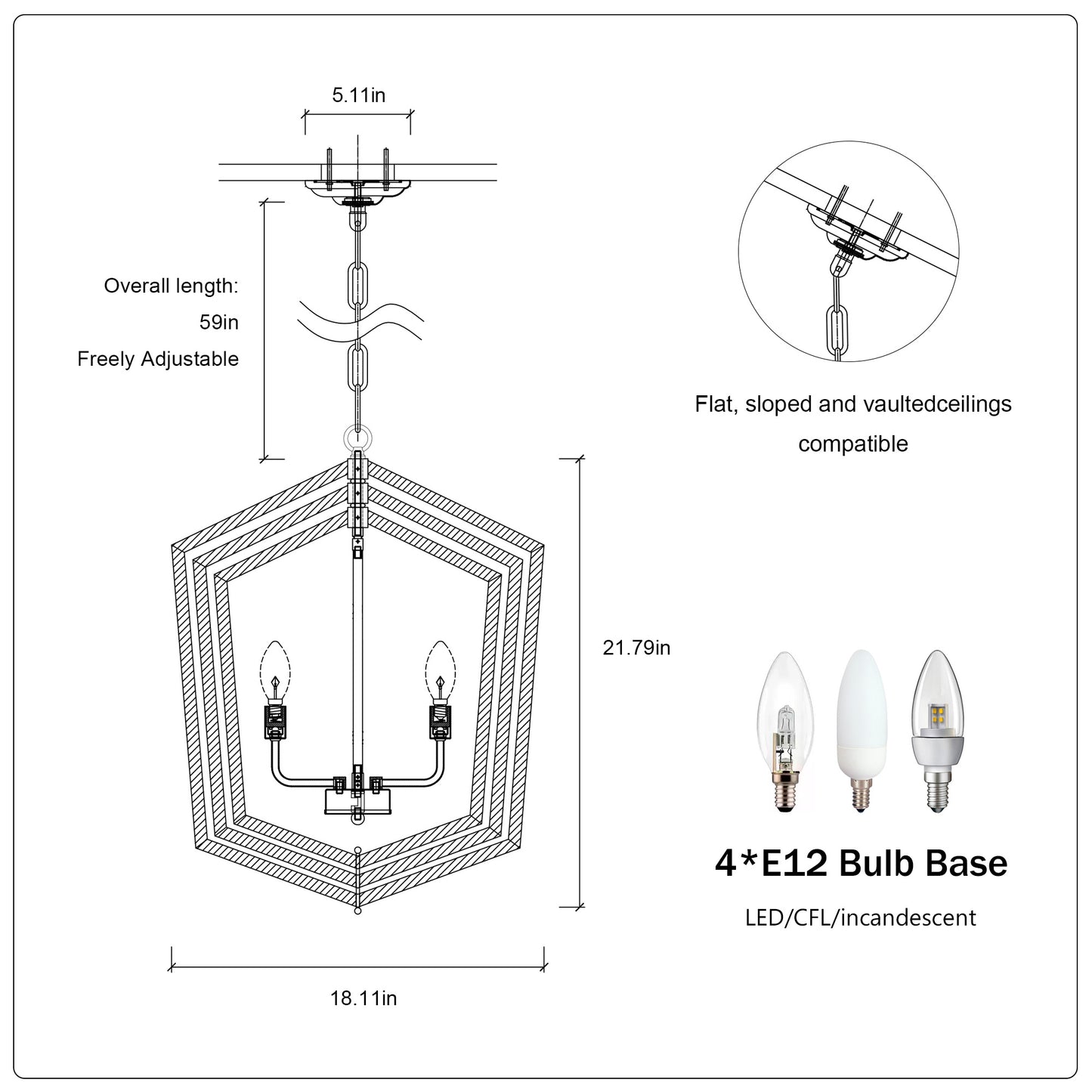 US Local 4-Light Farmhouse Kitchen Chandeliers, Matte Black And Sliver Vintage Rustic Cage Light Fixture Adjustable Height Chandeliers For Dining Room Hallway Foyer Entryway E12 Bulbs Not Included