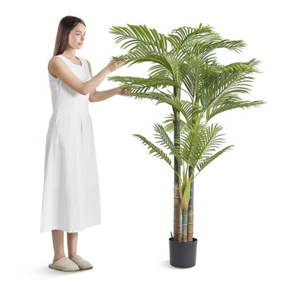 US Local Artificial Gold Cane Palm Tree, 6.5 FT Tall Faux Plant, PE Material & Anti-Tip Tilt Protection Low-Maintenance Plant, Lifelike Green Fake Tree For Home Office Warehouse Decor Indoor Outdoor