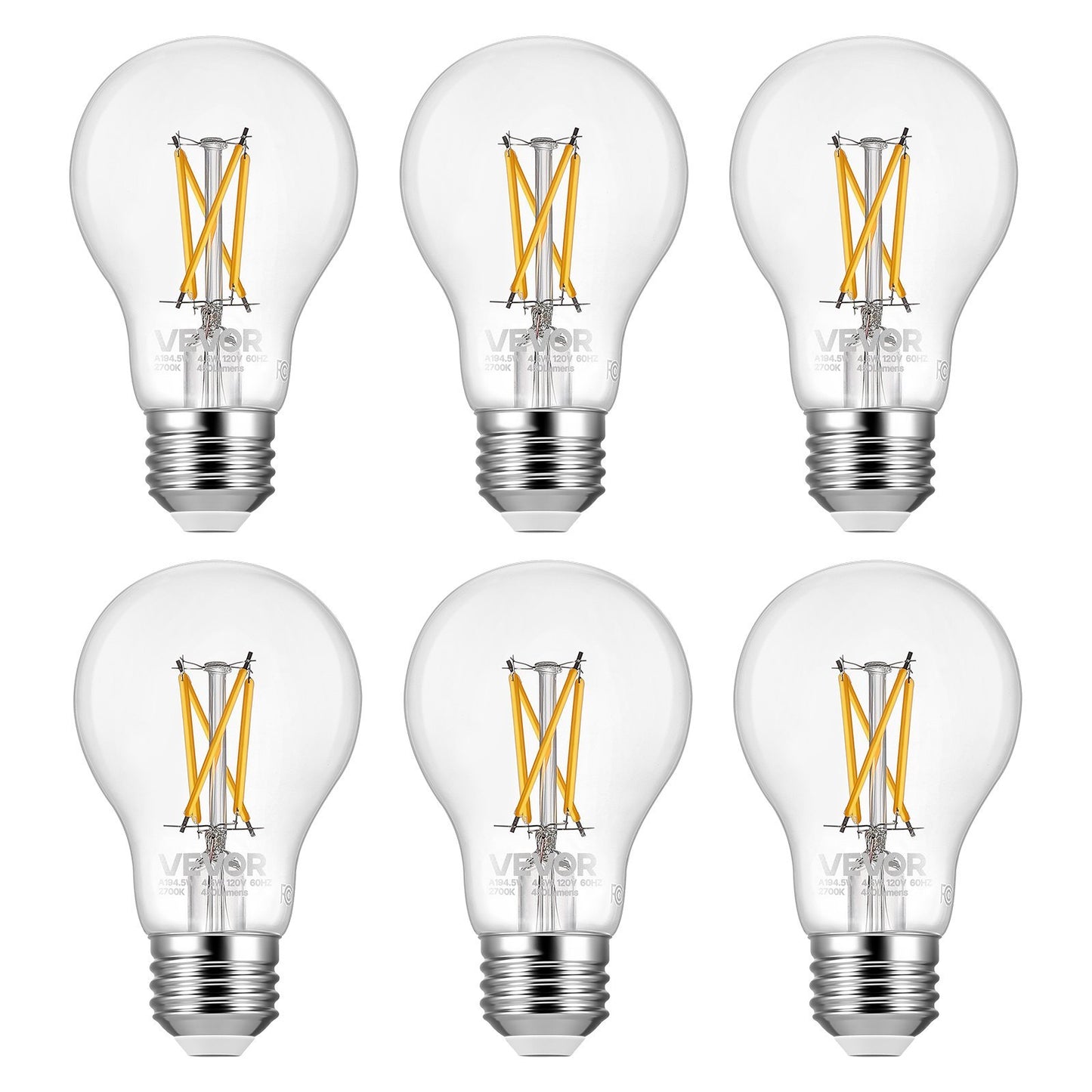 US Local 6 Pack Edison Bulbs LED A19 4.5W Dimmable 450 Lumens 2700K E26 Antique,Dimmable LED Bulbs