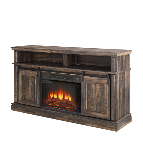 US Local Modern Entertainment Console TV Stand With 23  Fireplace Insert, Multipurpose Sliding Door TV Cabinet Large Storage Space, 58.11  W  15.79  D  32.36  H Antique Brown