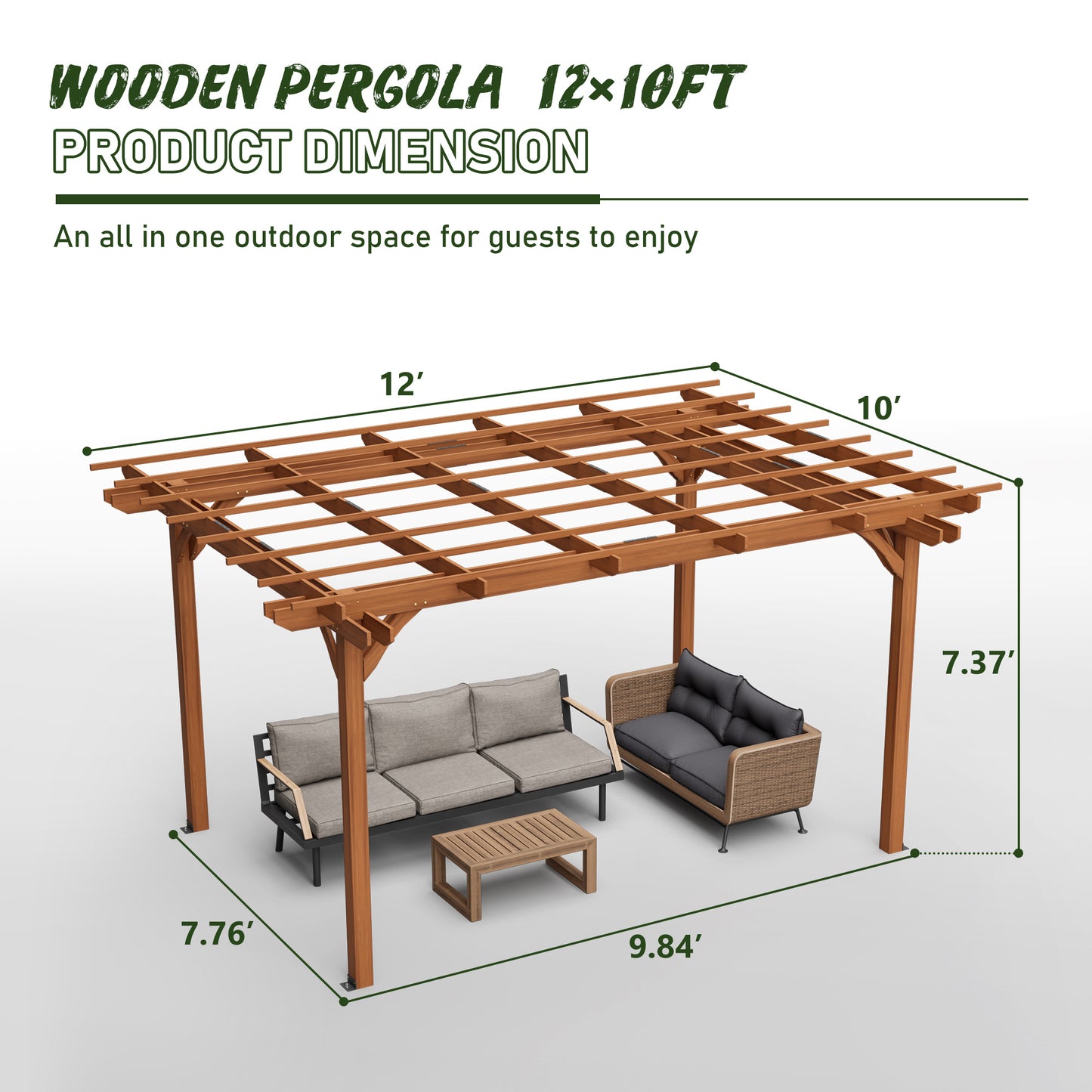 US Local Outdoor Wood Pergola, Wooden Patio Pergola Gazebo For Climbing Plant Support, Garden,Brown