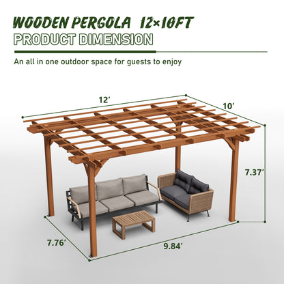 US Local Outdoor Wood Pergola, Wooden Patio Pergola Gazebo For Climbing Plant Support, Garden,Brown