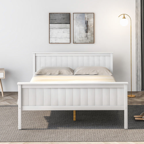 UK Local Wooden Bed Frame With Headboard And Footboard, Pine Wood Bed For Kids Bedroom, Ivory