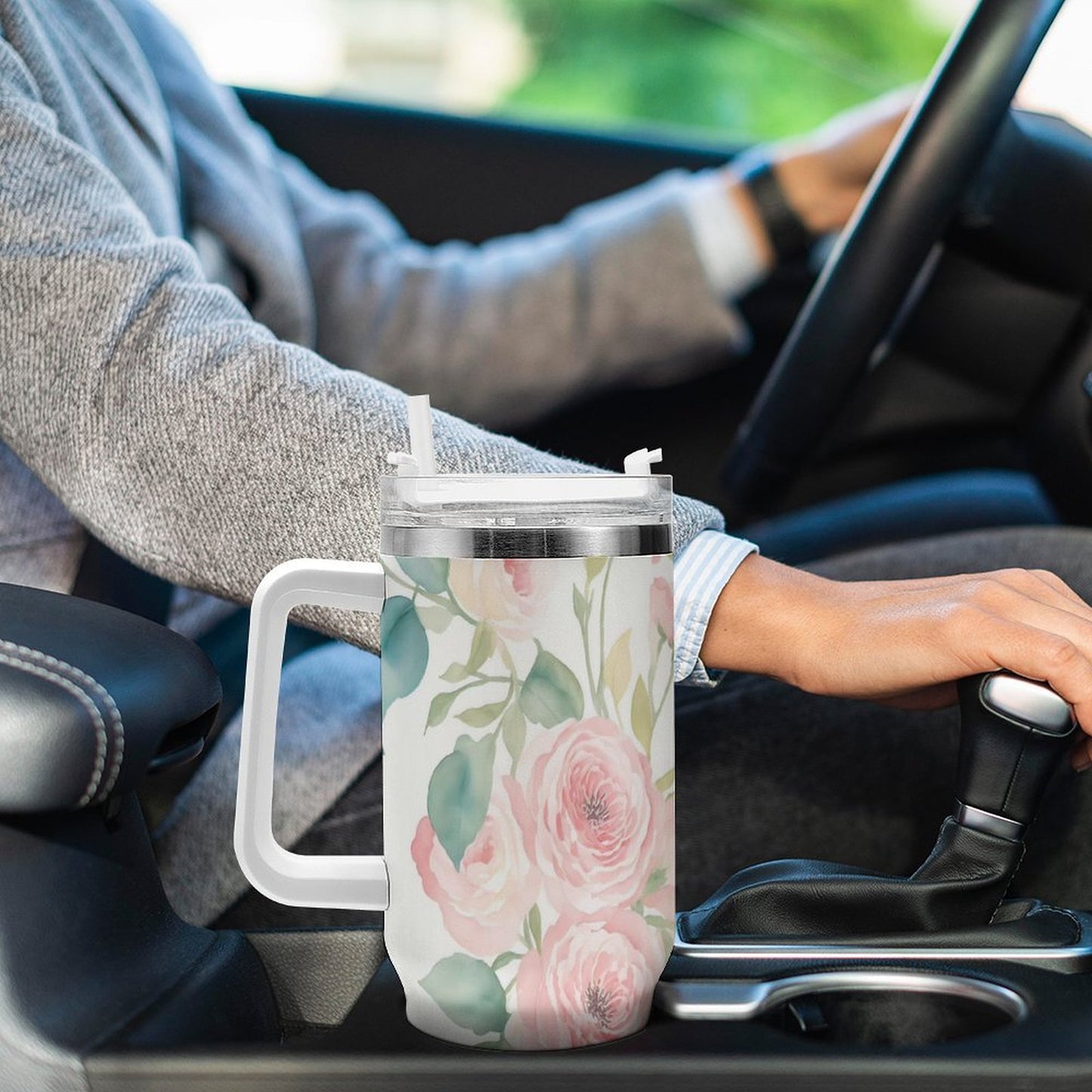 PHDT00428 POD US Local Tumbler 40 oz Large Capacity Car Cup Pink, Flowers