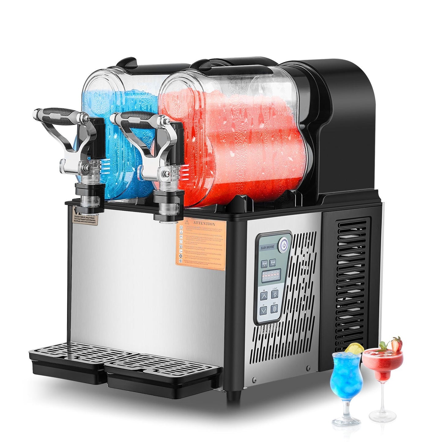 Commercial Slushy Machine, 3LX2 Tank Slush Drink Maker, Drink Machine With Temperature Preservation, Stainless Steel Home Slush Drink Machine With Automatic Clean, Black