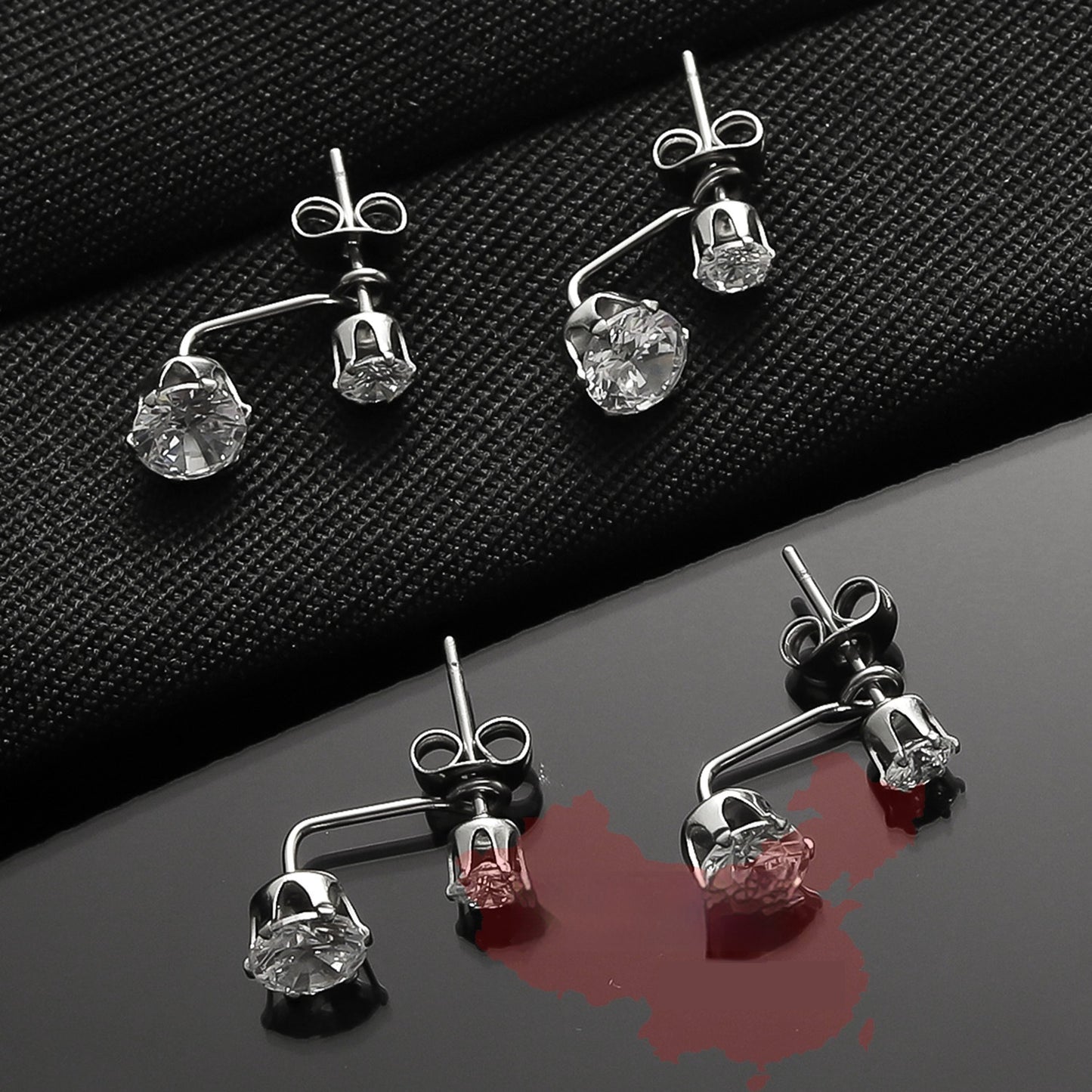 Zircon L-shaped Stud Earrings Titanium Steel Fashion