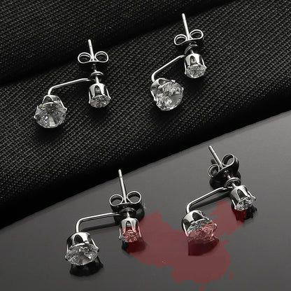 Zircon L-shaped Stud Earrings Titanium Steel Fashion