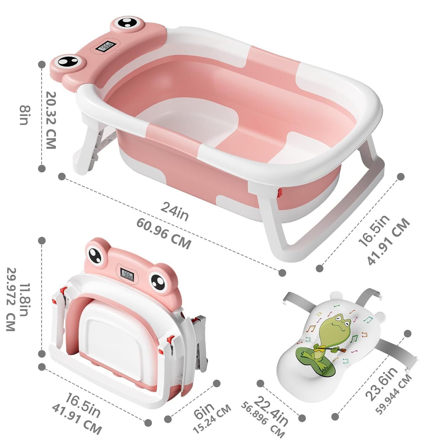 US Local Collapsible Baby Bathtub , Foldable Baby Bath Tub With Soft Floating Cushion & Thermometer , Collapsible Portable Travel Baby Bath Tub With NoSlip Feets, Gray