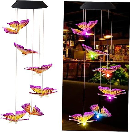 US Local 1 PC Solar Butterfly Wind Chimes Light, Outdoor Purple Butterfly Wind Chimes, Decorative Color Chang
