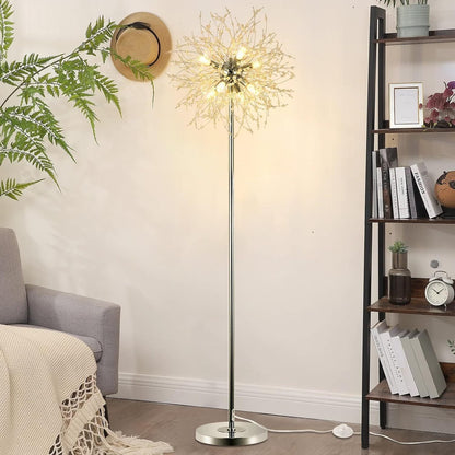 US Local Bedroom Crystal Floor Lamp,,69 Inch High Pole Lamp,Modern Room Decorative Floor Lamp,Includes 32 Fireworks Crystal Suspenders, Chrome Finish