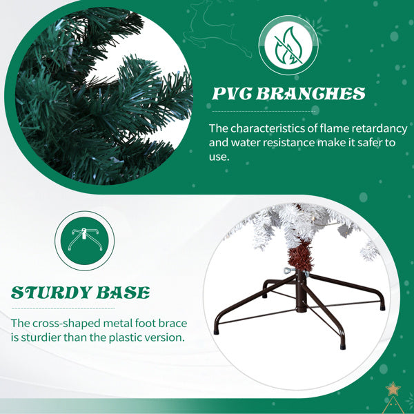 US Local 6 FT Santa Hat Style Pre-lit Christmas Tree, Hinged Artificial Xmas Tree Pine Tree With 250 Warm White Lights, 839 Branch Tips For Holiday Party Store Office Home, Green & White