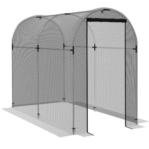 UK Local Outsunny Galvanised Steel Fruit Cage, Plant Protection Tent With Zipped Door, 1.2 X 2.4 X 1.9m, Black