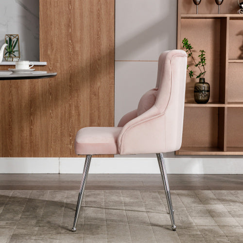 UK Local Button Pattern Dining Chair, Upholstered Armchair, Metal Leg Chairs, Modern Lounge Chair, Bedroom Living Room Chair With Lumbar Cushion