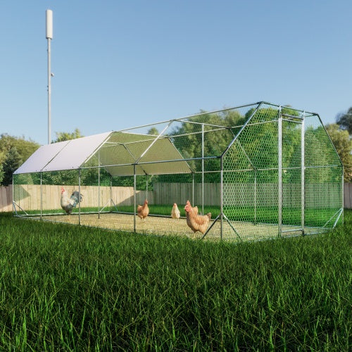 US Local 9.94 Ft. X 25.68 Ft. Galvanized Large Metal Walk In Chicken Coop Cage Farm Poultry Run Hutch Hen House