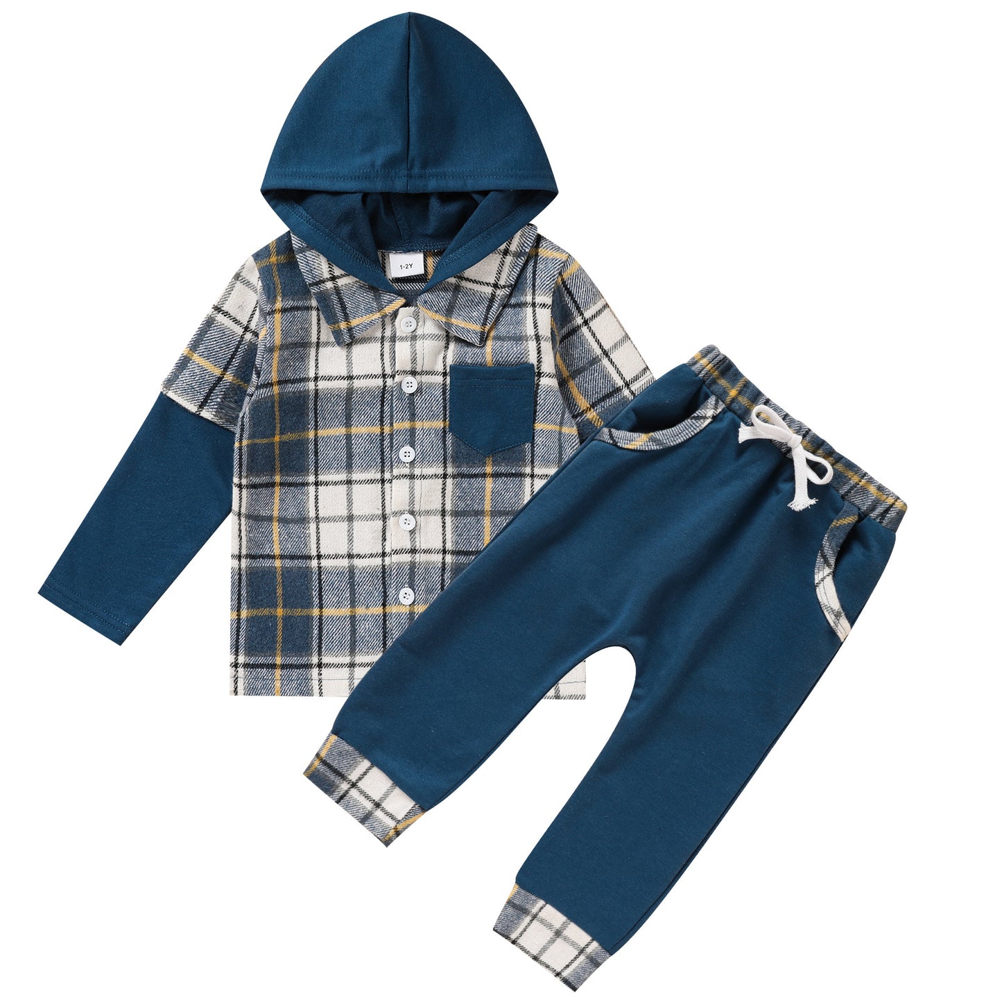 US Local Toddler Baby Boy Clothes Plaid Long Sleeve Hoodie Sweatshirt & Pants 2pcs Boys Outfit Set
