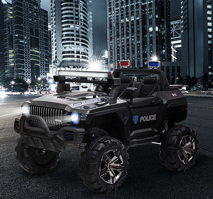 US Local 12V Electric Police Ride-on Toy For Kids LED Lights MP3 Parental Remote Black