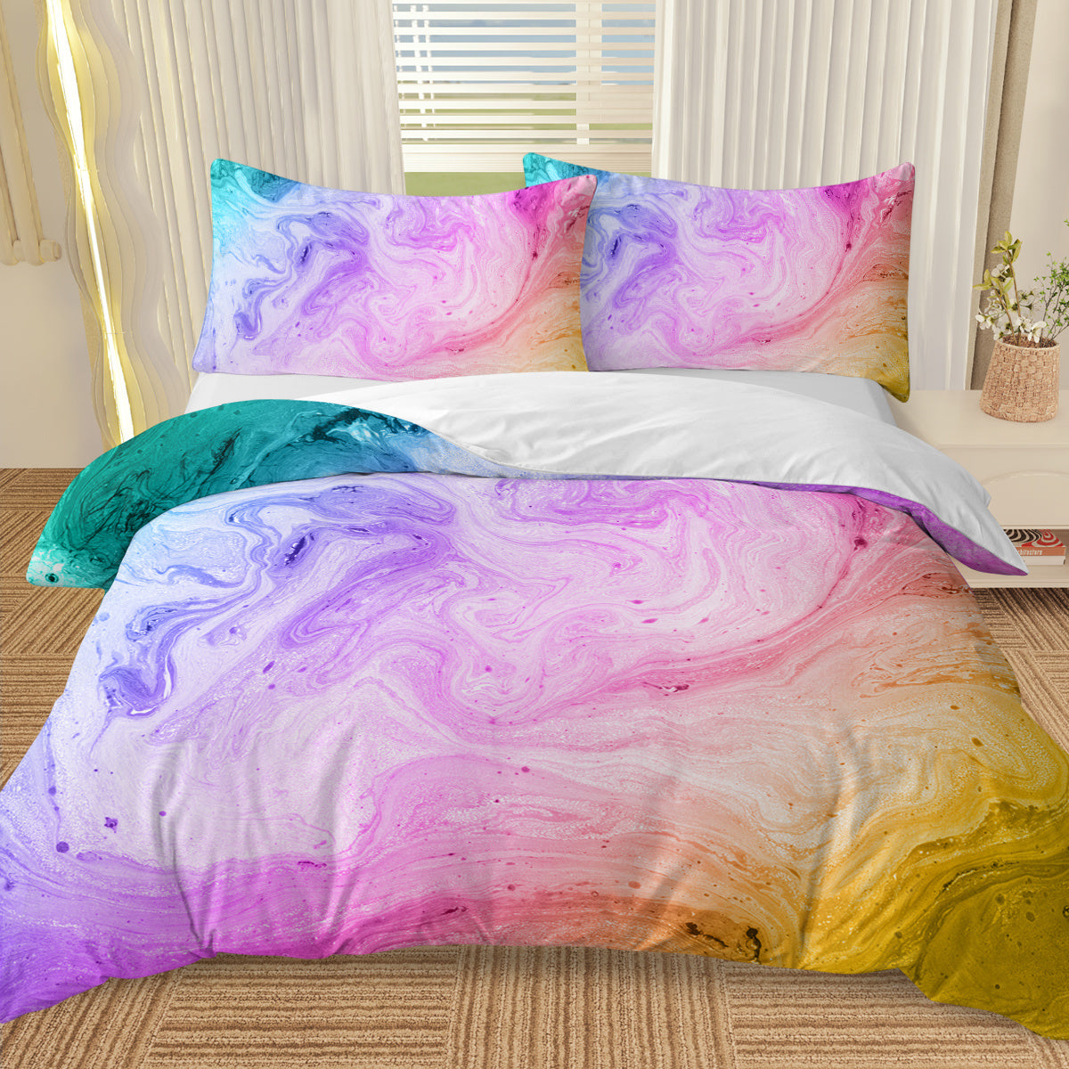 US & UK Local Girly Duvet Cover Rainbow Glitter Ombre Bedding Sets 3 Pcs Chic  Purple Blue Green Pastel Bed Spreads Sparkle Quilt Cover Set With 2 Pillow Shams