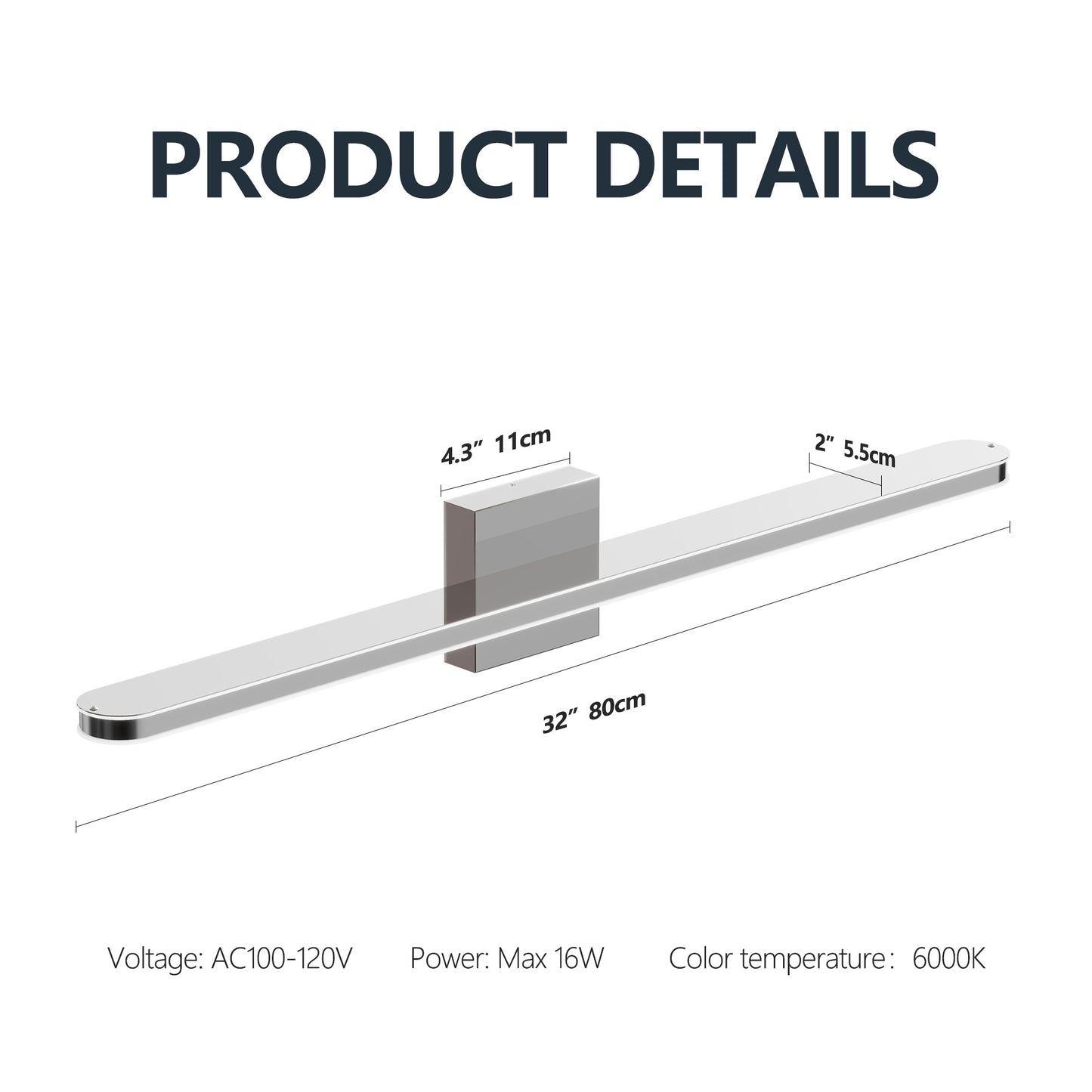 US Local Modern LED Vanity Lights For Bathroom 32IN 16W Daylight White Chrome Light Fixtures Bathroom Lights Over Mirror Vanity Lighting Fixtures Vanity Light