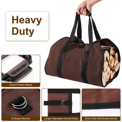 US Local 1 Pc Firewood Carrier Bag With Handle Durable Wear Resistant Fireplace Logs Holder Side Opening Wood Storage Carrying Bag For Indoor Fireplace Outdoor Camping