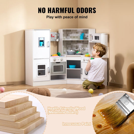 US Local Christmas Gift  VEVOR Kitchen Playset Kids Pretend Cooking Play Toy 24 Piece Accessories White