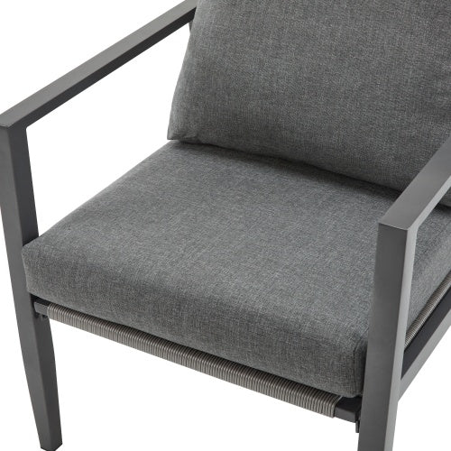 US Local Gray Aluminum Lounge Chair With Sleek Rope Accents And Comfortable Cushions, Perfect For Modern Outdoor And Indoor Spaces