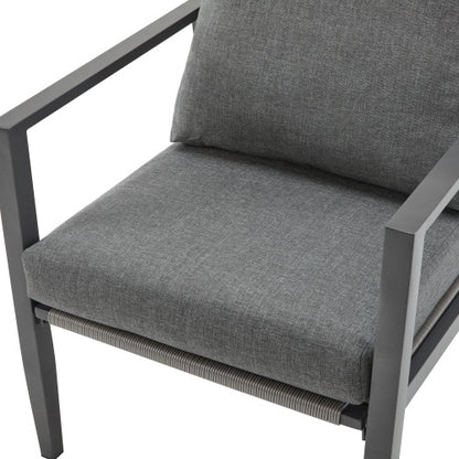 US Local Gray Aluminum Lounge Chair With Sleek Rope Accents And Comfortable Cushions, Perfect For Modern Outdoor And Indoor Spaces