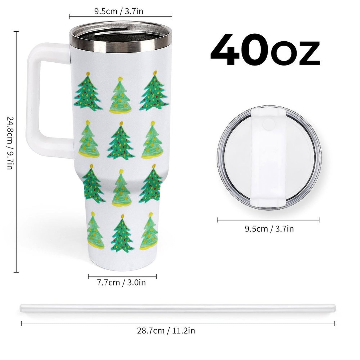 PHDT00064 POD US Local Tumbler 40 oz Large Capacity Car Cup Christmas Tree, Painted, Green