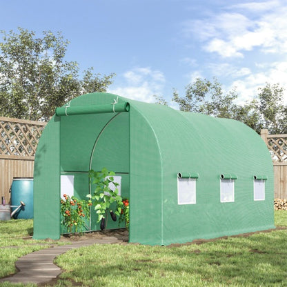 US Local Outsunny 15X 6 X 7 Walk-in Tunnel Greenhouse Garden Plant Growing House With Door And Ventilation Window, Green