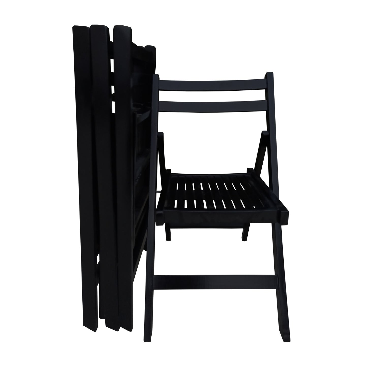 US Local Black Slatted Wood Folding Chair, Set Of 4 - Foldable Event Style