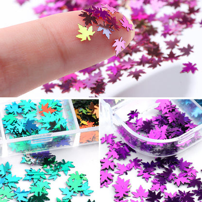 Nail Sequins Ins Classic Hot Color-changing Maple Leaf Laser Two-color Thin Sequins Thanksgiving Nail